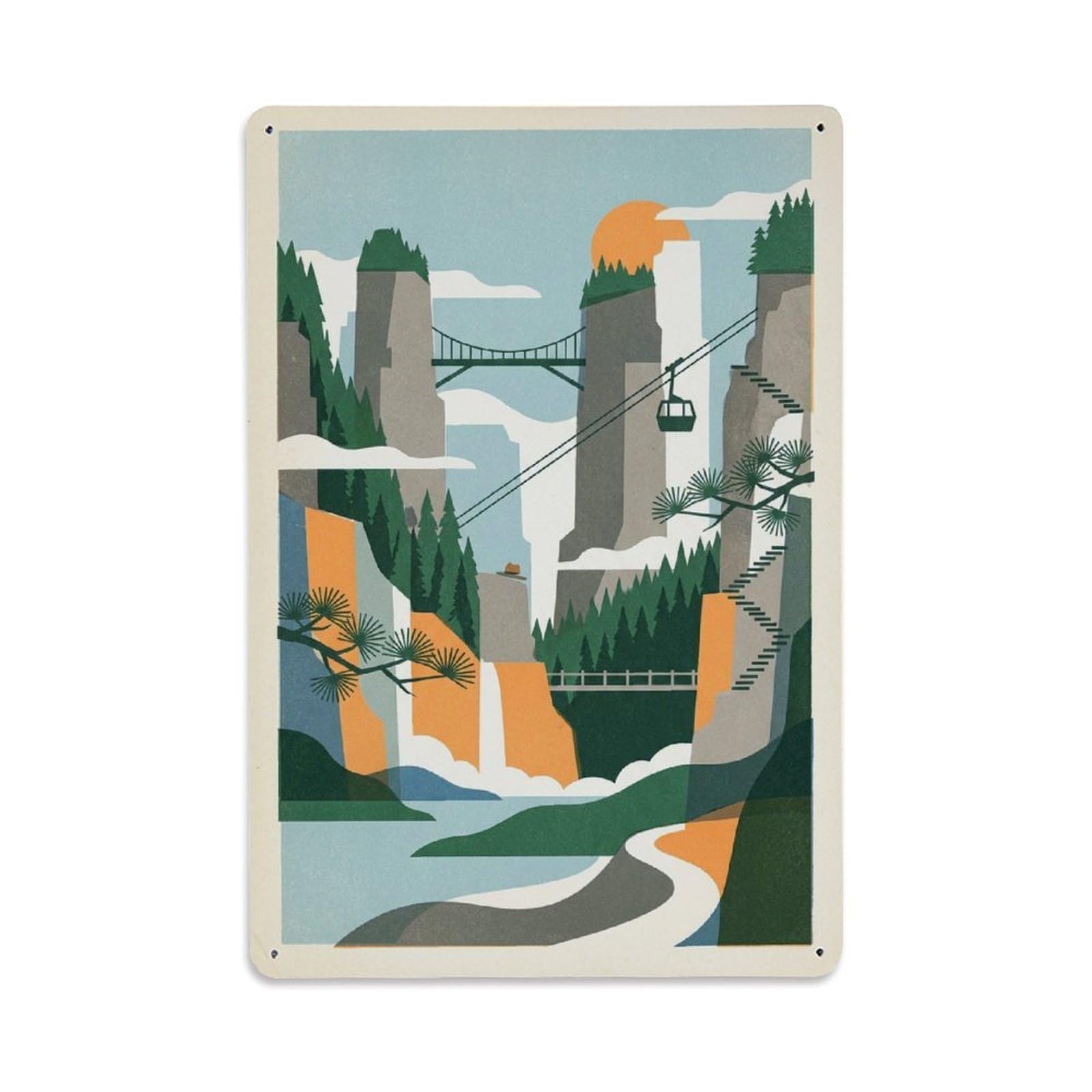 Okngb Style Zhangjiajie Landmark Landscape Mosaic Classic Travel Metal Tin Sign Plaque Wall Decor For Cafe, Man Cave, Club Bar, Office, Home Garden Round Metal Poster 8X12inch
