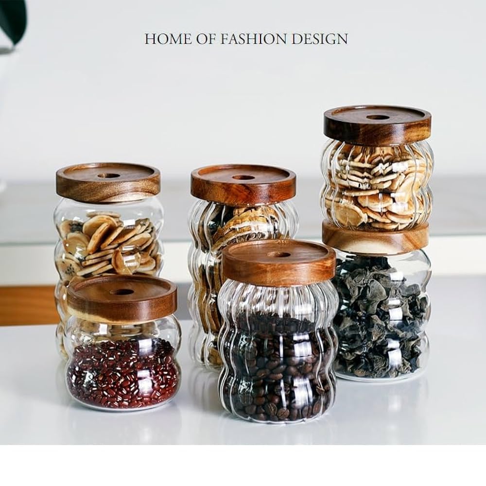 Amazon｜木製蓋付きガラス保存容器 密閉ガラスジャー キッチン