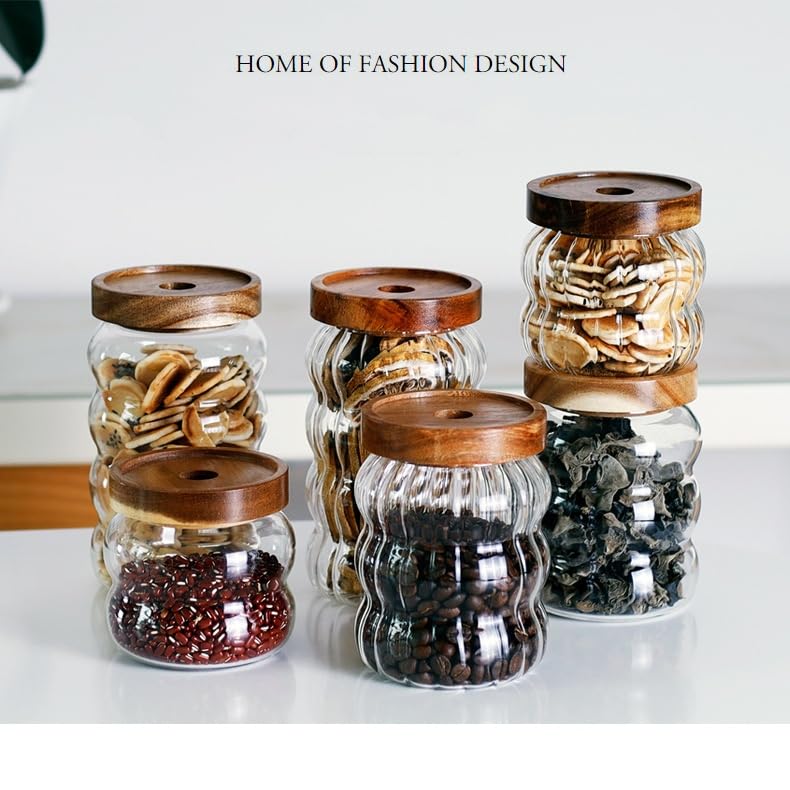 Amazon｜木製蓋付きガラス保存容器 密閉ガラスジャー キッチン保存容器