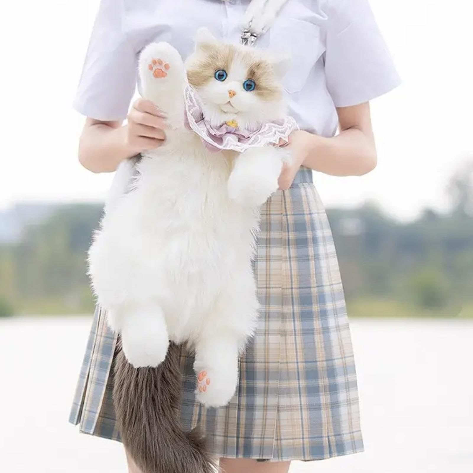 Stofftier-Rucksack, Plüsch-Katzen-Rucksack, Plüsch-Katzentasche, miękkie poduszki na ubrania dla dzieci, buty do rzucania lalek, pluszak-lalki, wygodna torba na kółkach dla dzieci