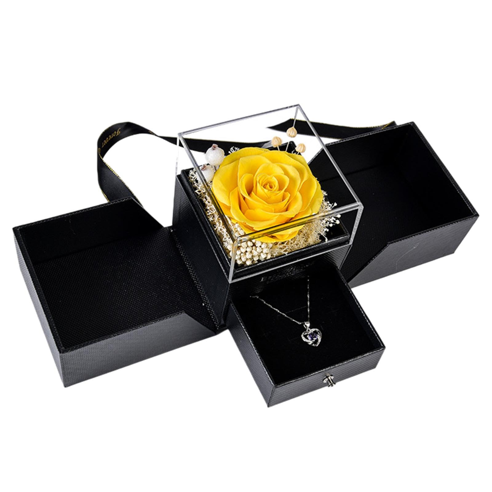 Preserved Flower Gift with Necklace Rose Birthday Wife Christmas Yellow-image-9