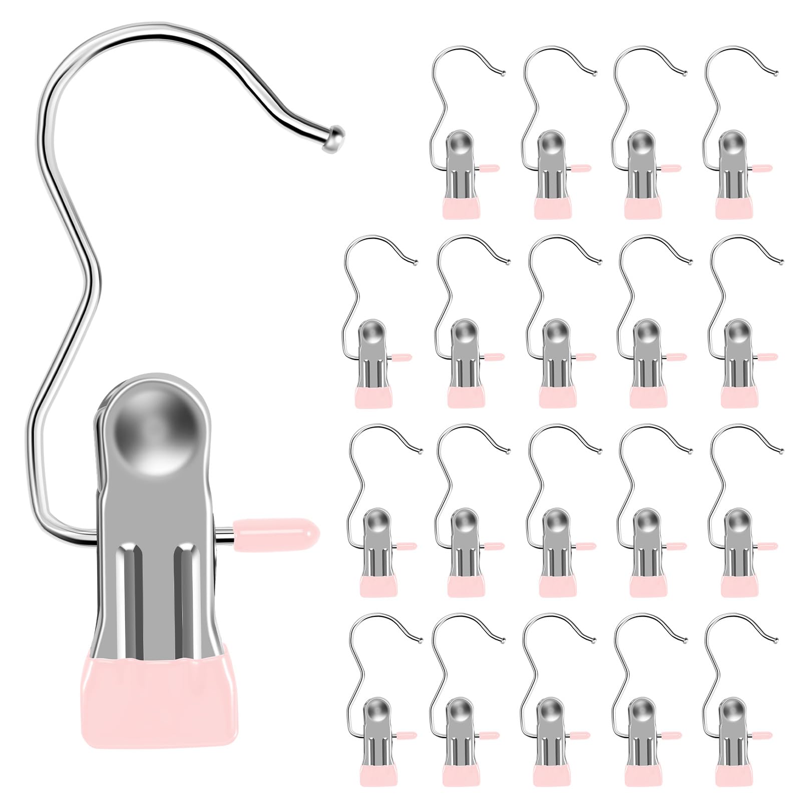 20 Pcs Stainless Steel Pants Hangers with Clips, Legging Organizer for Closet, Hanging Clips, 360° Rotating Hanger Clips for Hanging Jeans Skirt Shorts Hats, Hanger Closet Organizers (Pink)