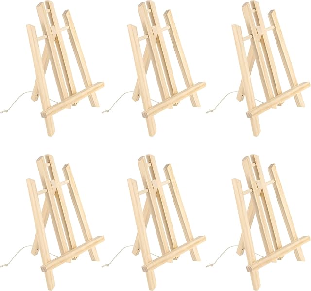 HAKZEON 6 Pack 30 CM Wooden Tabletop Easel, Mini Easel with Movable Bar, Adjustable Wood Easel Stand for Paintings, Drawings, Framed Photos, Signs