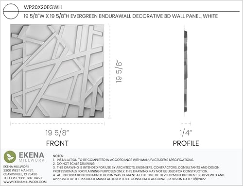 Miniatura 2 de Ekena Millwork WP20X20EGWH-CASE-50 19 5/8 pulgadas de ancho x 19 5/8 pulgadas de alto Evergreen EnduraWall Decorativo 3D Panel de pared Cubiertas