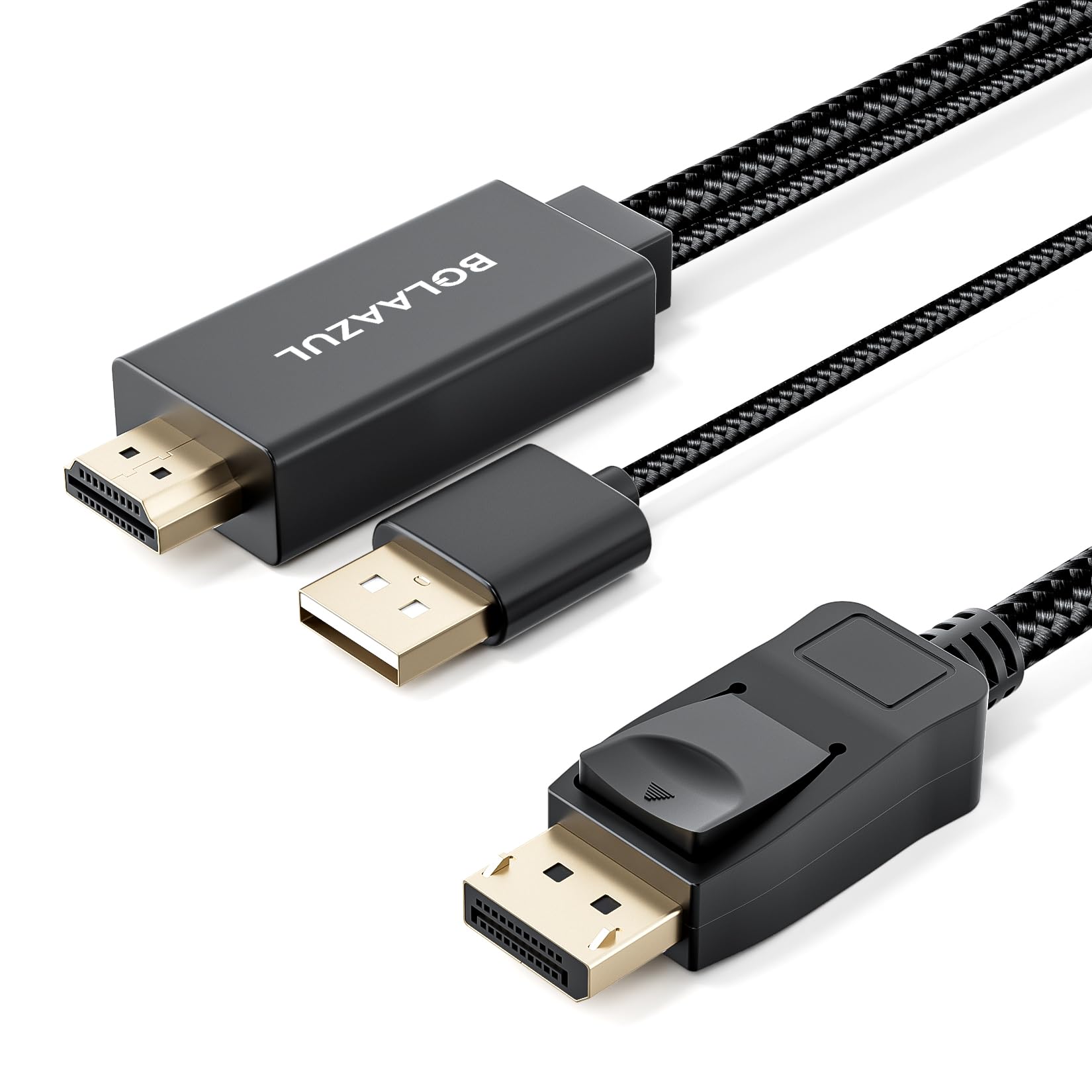 BolAAzuL HDMI to DisplayPort Adapter Cable Unidirectional 4K HDMI Source (Input) to Display Port (Output) Monitor Video Cable HDMIDP Cord Braided Male/Male USB Powered