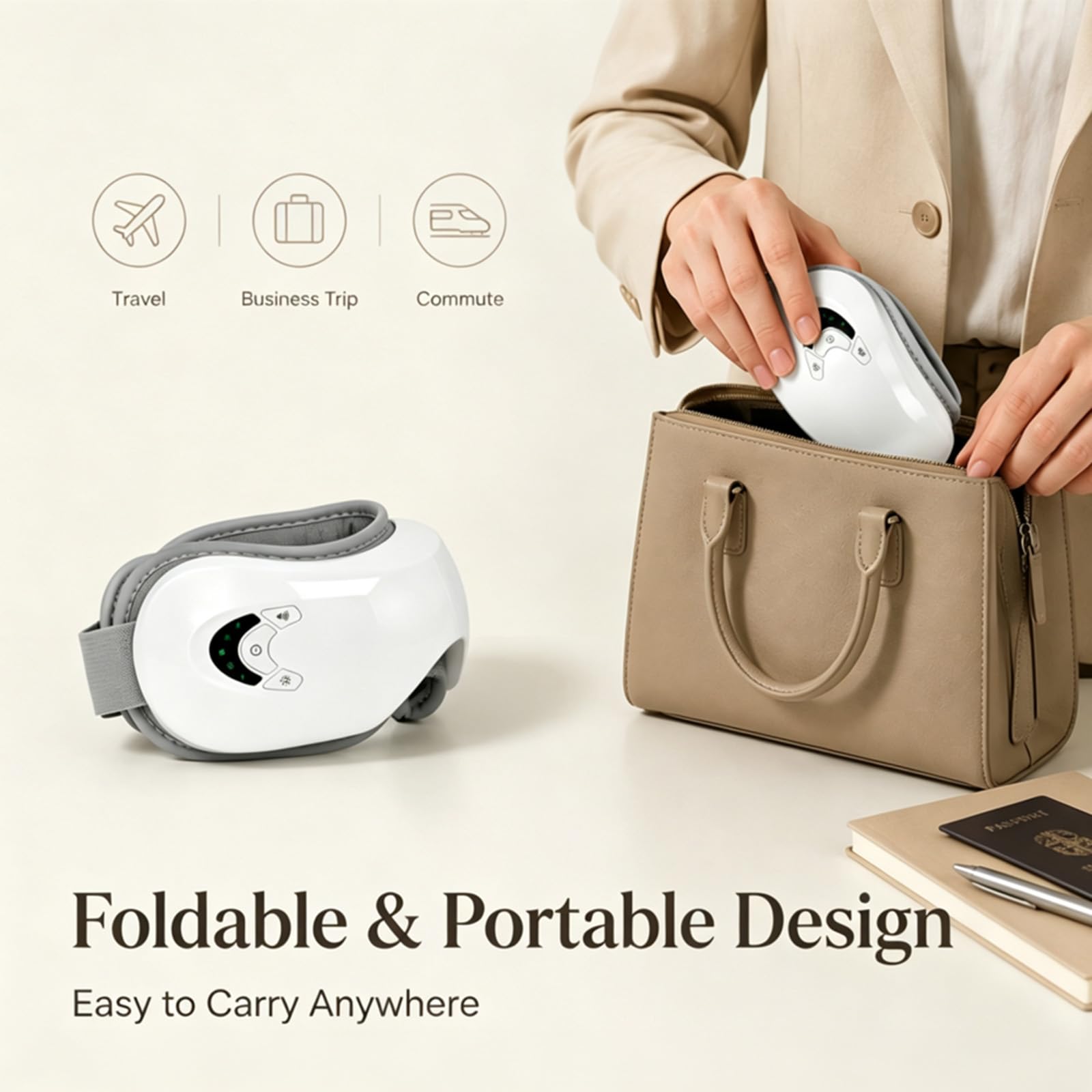 Masseur oculaire chauffant, compression air Bluetooth 5 modes | Vibration douce, pliable transportable, compresse chaude 38-42°C, masque yeux relaxant anti-fatigue