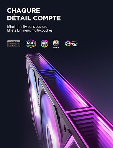 AsiaHorse DAWN Pro ARGB PC Case Fan 3pcs 120MM Forward (Exhaust) [Infinity Mirror] Daisy Chain RGB Fan 4Pin PWM 5V 3Pin ARGB 1850RPM Air Flow 71CFM High Precision High Performance HDB Bearing 50,000 - 4