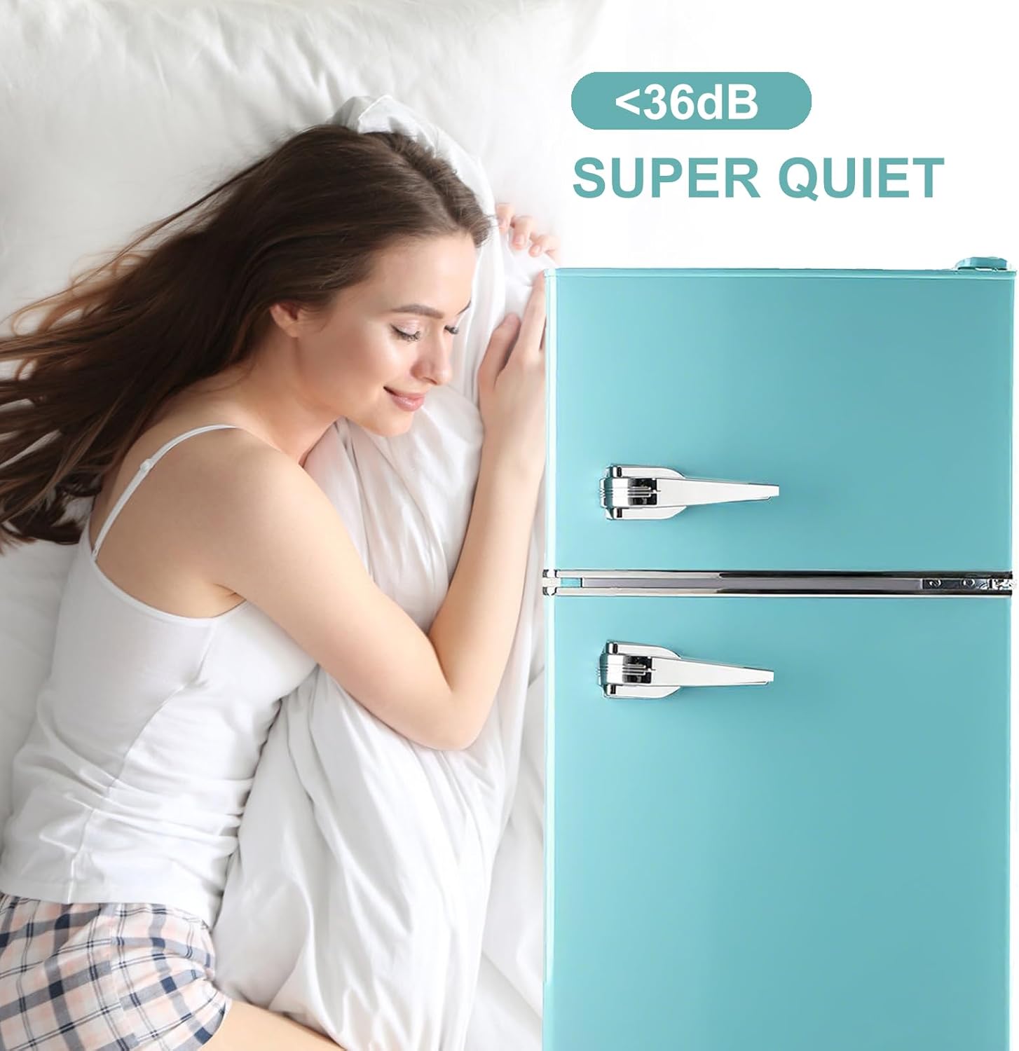 Cucina Magica Mini Fridge for Bedroom, 3.2 Cu.Ft Mini Fridge, Retro Refrigerator with Adjustable and Removable Double Doors, Suitable for Office, Bedroom, Dormitory or Cabin, Tiffany Blue