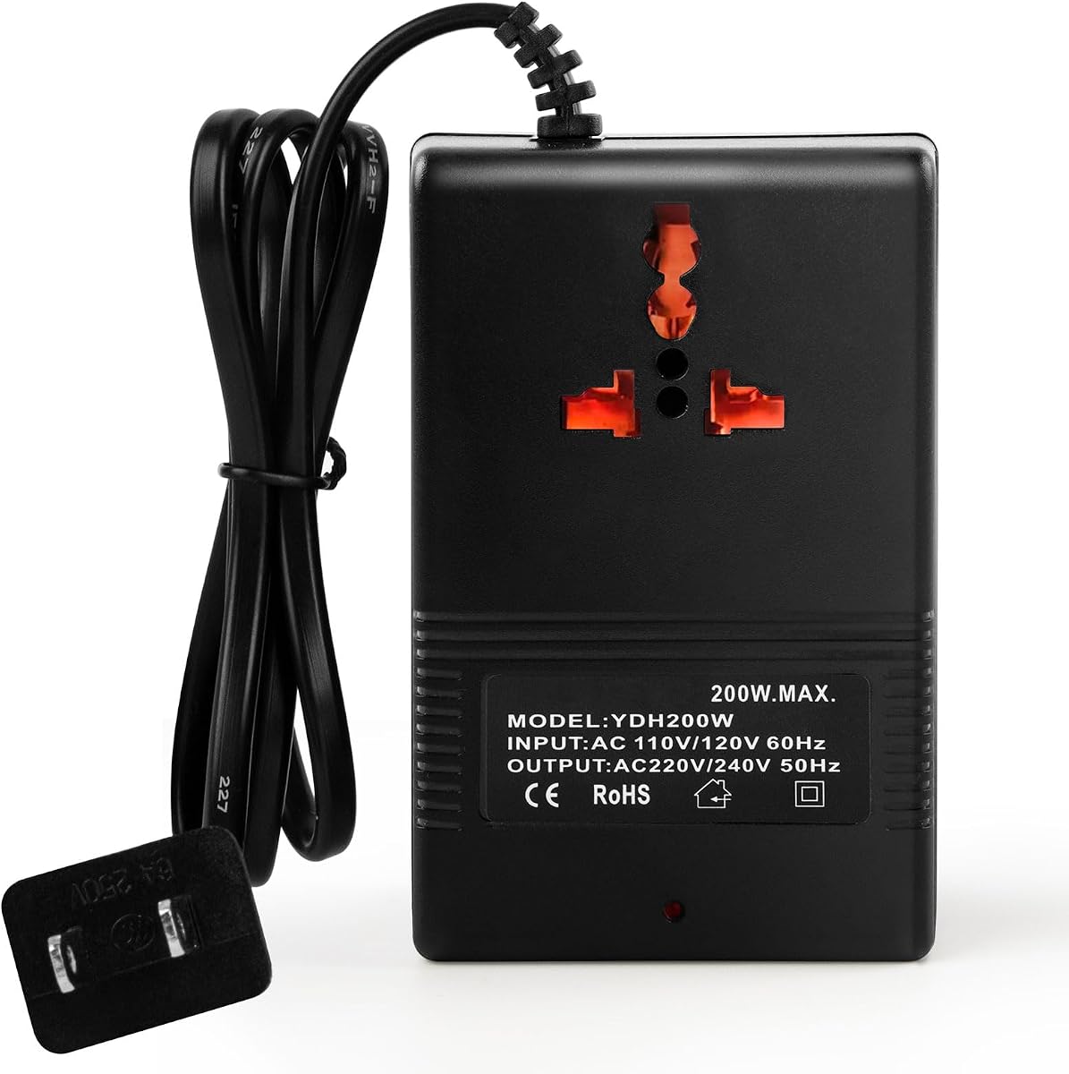 Convertidor de potencia del transformador de voltaje (110 V a 220 V) Protección del disyuntor Protección de conversión de voltaje, adecuado para el hogar, viajes, vehículos recreativos, camping (negro -200w)