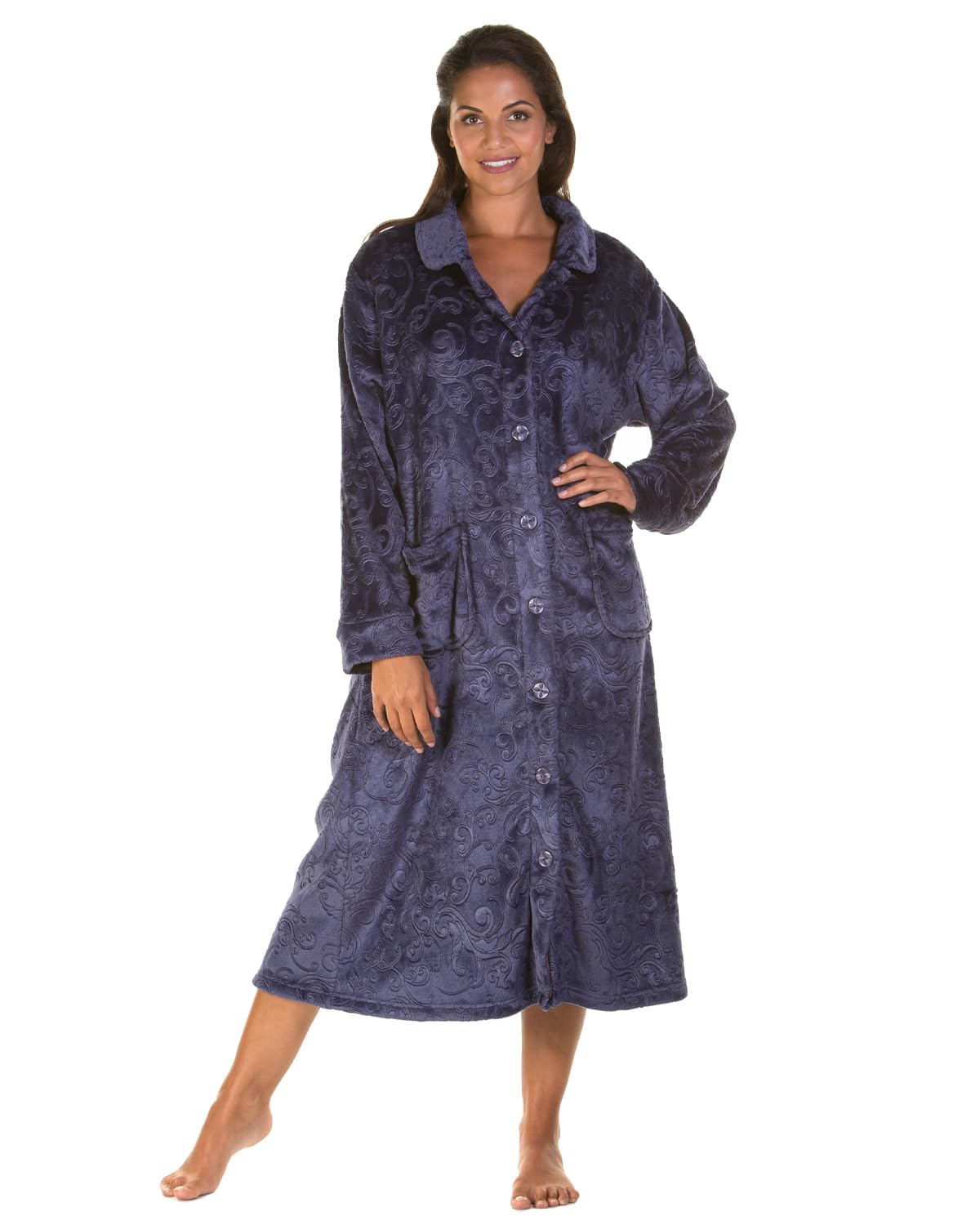 Slumber Hut Ladies Embossed Button Gown Navy 22-24