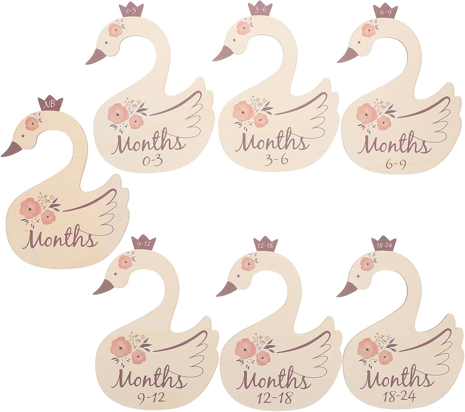 Cabilock Wooden Baby Closet Dividers Swan Decor 7pc Boys and Girls Hanger Divider for Boys Girls
