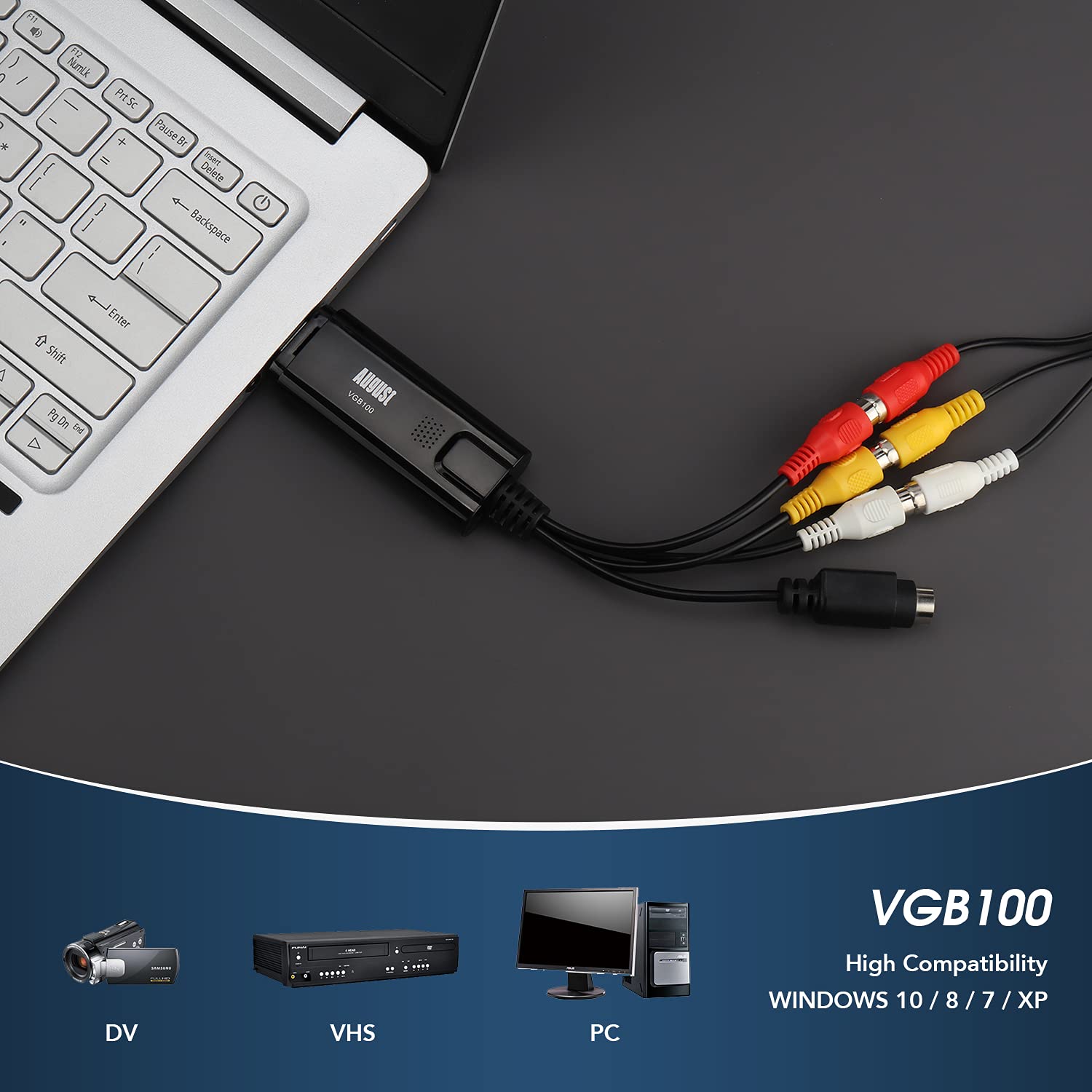 August VGB100 External USB Video Capture Card S Video / Composite