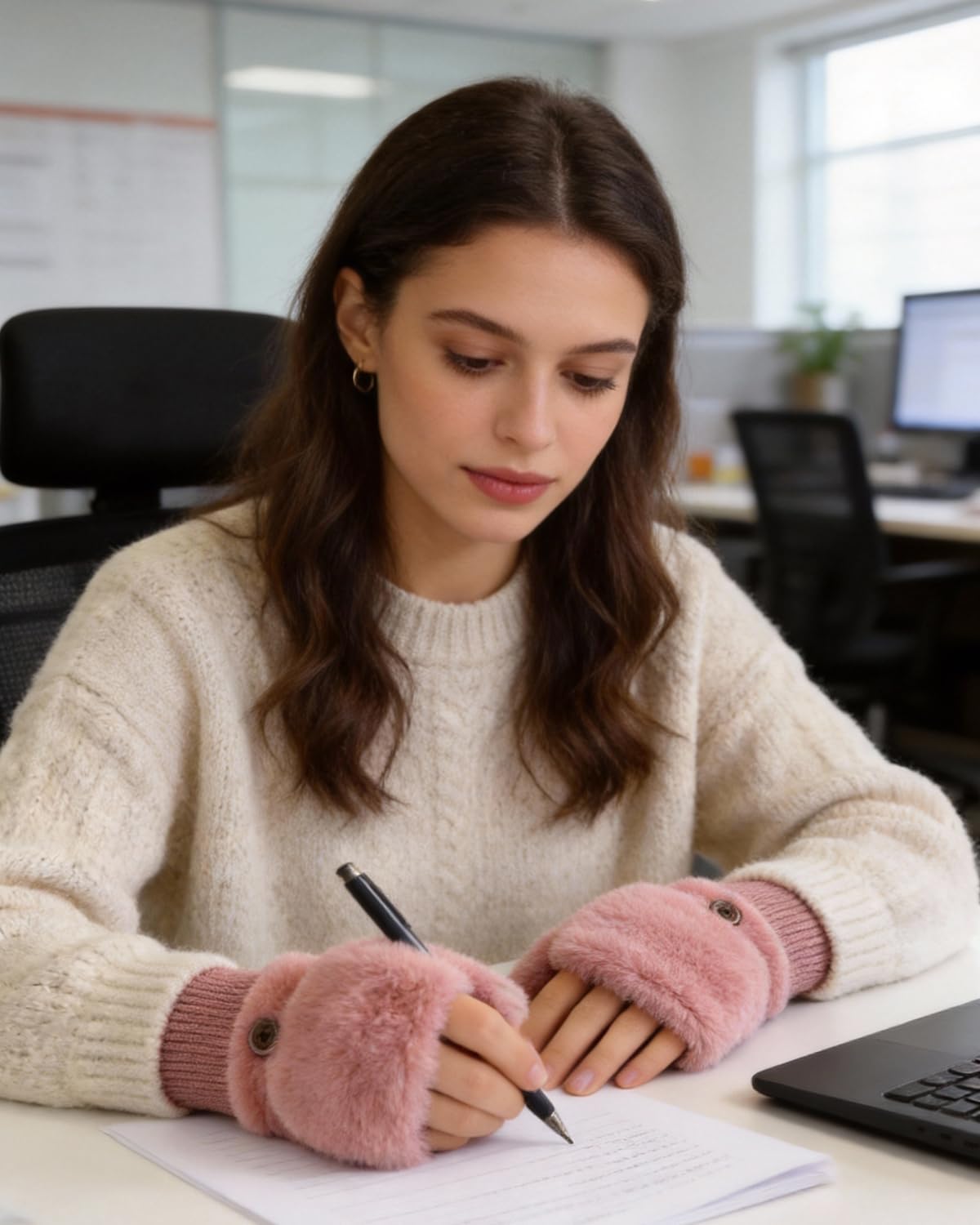 BOLLEY JOSS Women Girls Winter Warm Gloves Mittens Soft Faux Fur Wool Convertible Fingerless Gloves with Cover - Image 3