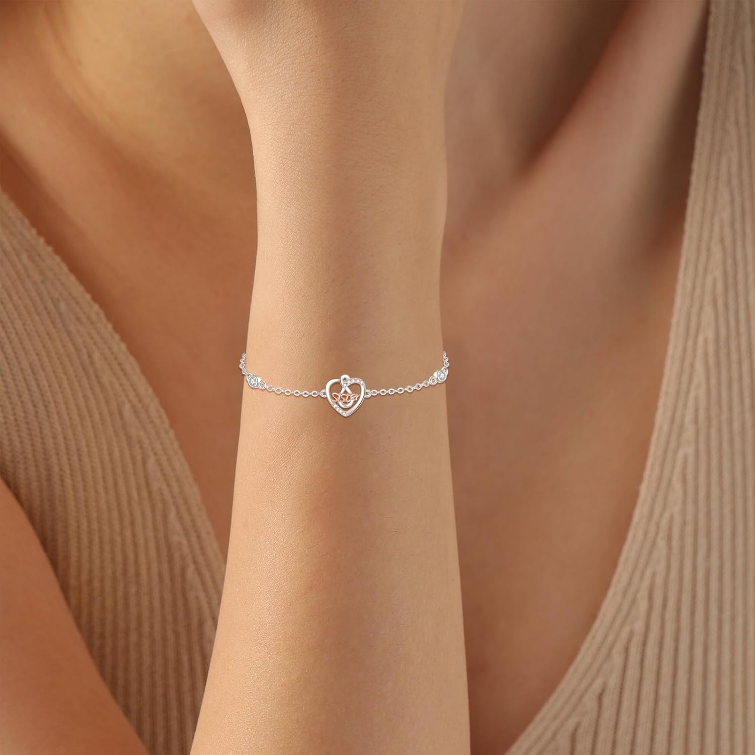 Palpitate Sister/Besties Bracelets for Women 925 Sterling Silver Friends Bracelet Friendship Jewelry Birthday Christmas Gifts for Women BFF - Image 4