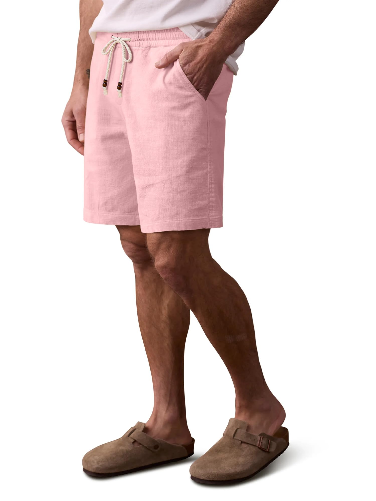 Comdecevis Mens Stretch Cotton Linen Easy Shorts 7 Casual Lightweight Summer Beach Shorts with Elastic Waist