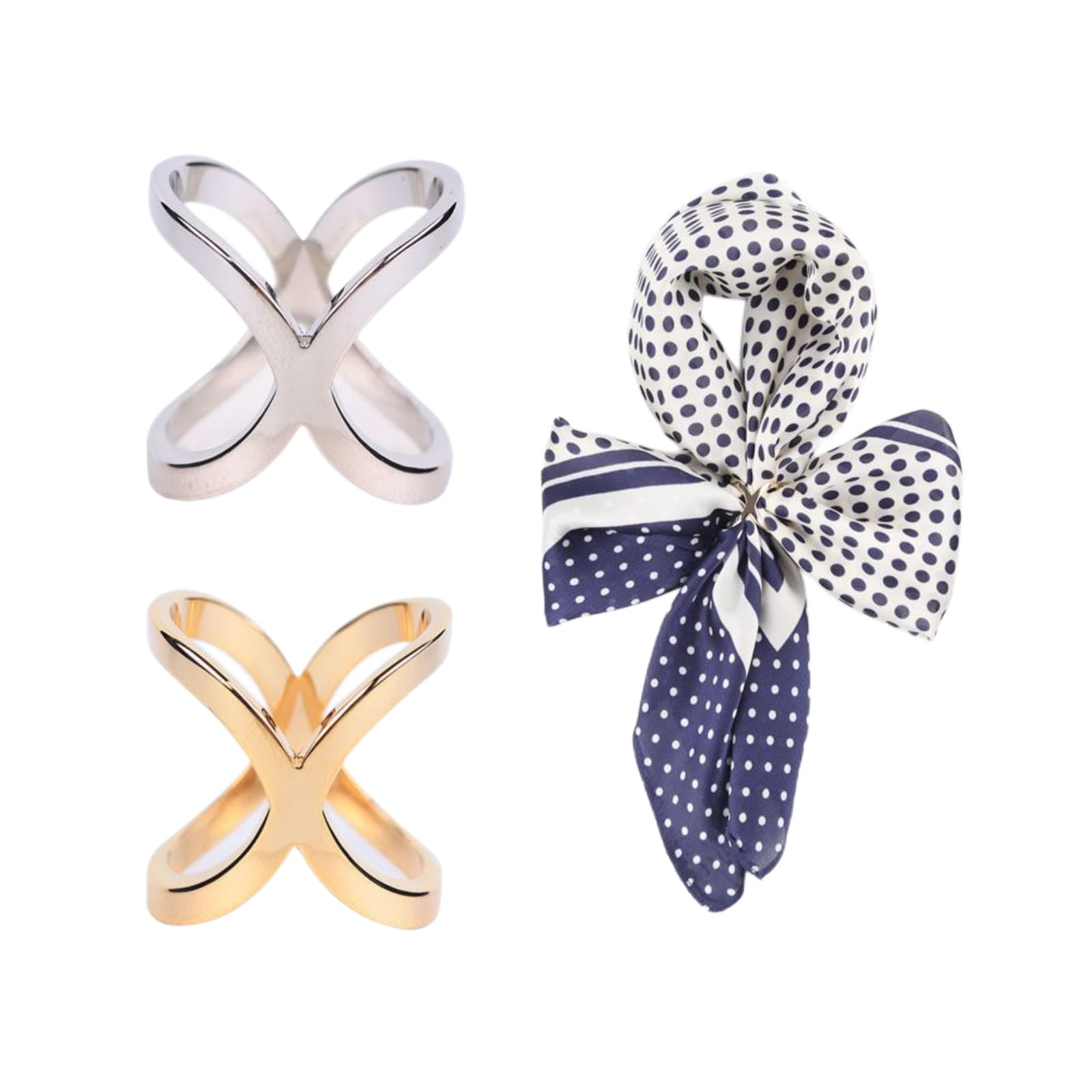 SYWDUDUCLTScarf Ring for Women's Shawl, Silk Neckerchief, Tshirt, Gold/Sivler, S/M/L, 2 Pcs