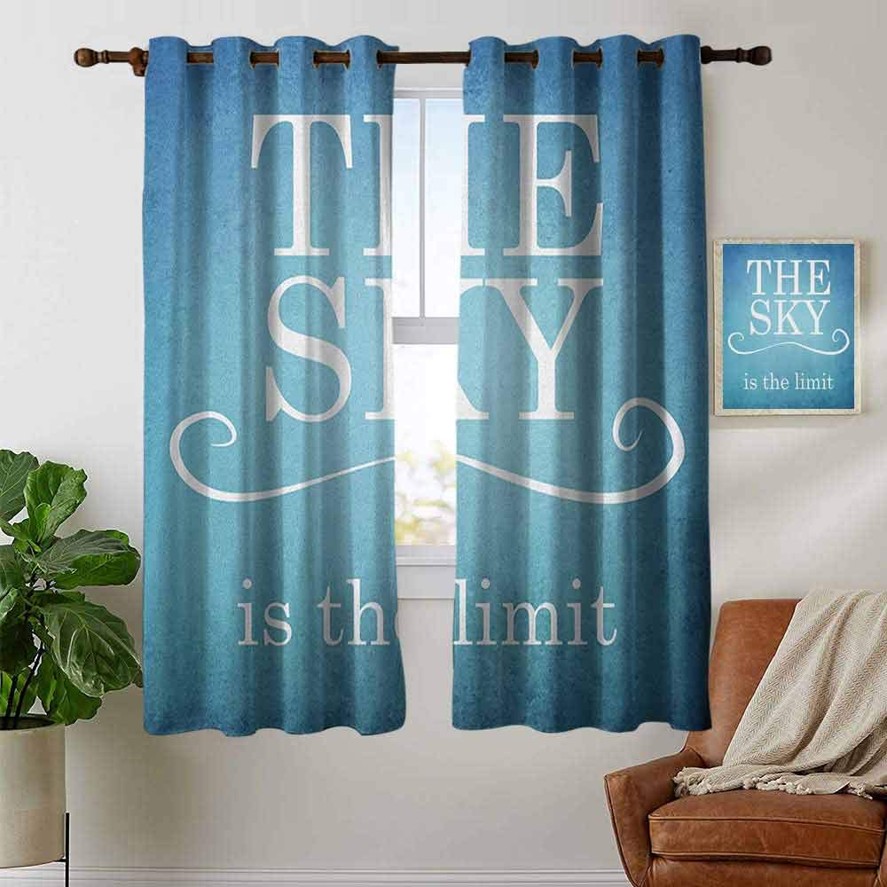 blackout curtains for bedroom Quote,The Sky is the Limit Typography Message Motivation Quote Simple Design Illustration, Blue White,darkening grommet Window Curtain 1 Pair 42"x63"