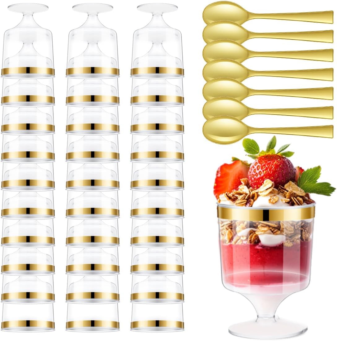 200 Pack Dessert Cups with Spoons,5Oz Clear Plastic Parfait Cup,Disposable Appetizer Cups Mini Shooter Cups for Fruit Ice Cream Mousse Pudding and Party