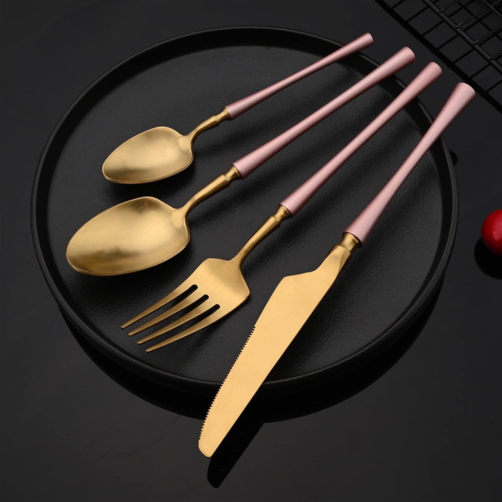 Ensemble de Couverts, Ensemble de Couverts en Or Rose Mat 2/4/6 pièces, Ensemble de Couverts en Acier Inoxydable de Style Occidental pour la Cuisine et la Salle à Manger