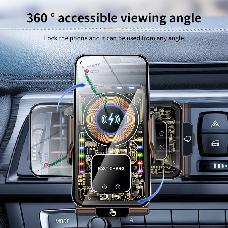 Miniatura 7 de Cargador inalámbrico para automóvil y soporte para teléfono – Soporte de ventilación de aire de 15 W con sujeción automática para iPhone 16/15/14,