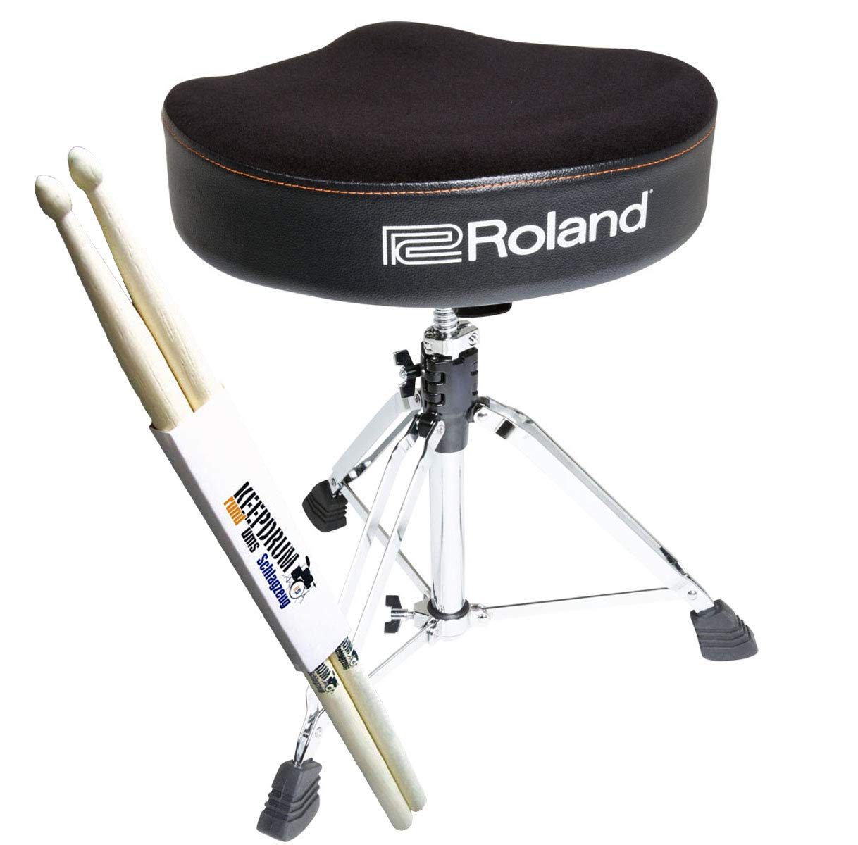 Roland RDT-S - Taburete para batería con asiento y baquetas Keepdrum (1 par)
