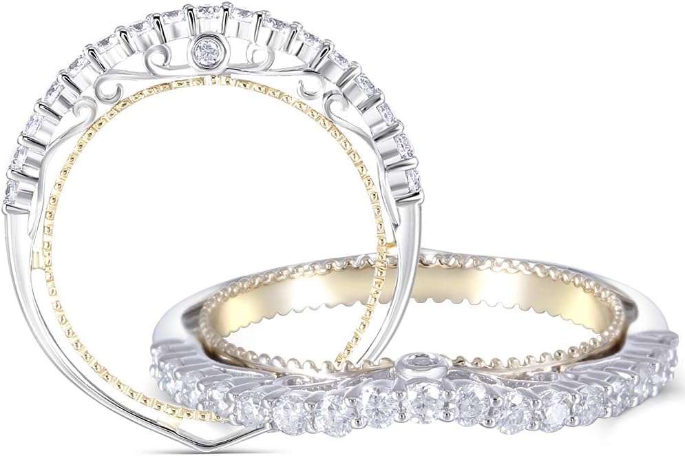DovEggs 14K Two Tones Gold Moissanite Engagement Rings Half Eternity Anniversary Wedding Band for Women(6.5)