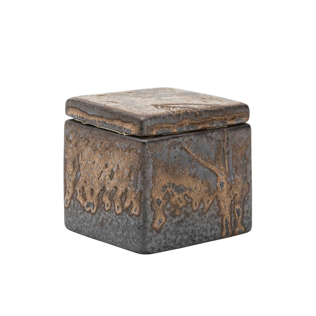 EINES Pantry Storage Containers Stone Pottery Gilt Tea Can Sealed Square Tea Box Ceramic Retro Tea Storage Can Ceramic Containers for Tea, Coffee, Flour, Sugar,