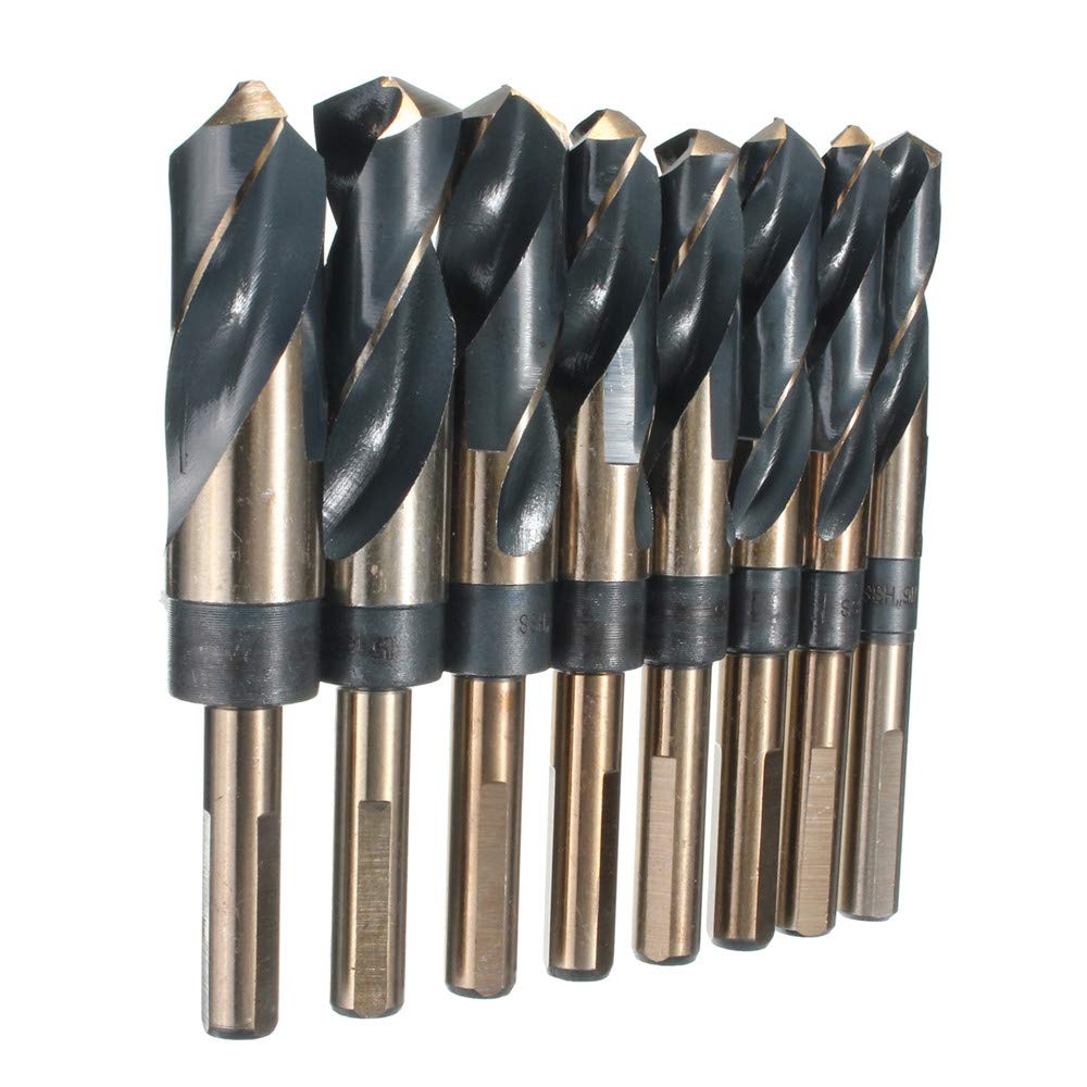 Juego de brocas helicoidales Hss 4241 de vástago de 1/2 pulgada, 8 piezas, 9/16 a broca helicoidal de 1 pulgada para metal de madera - 1#