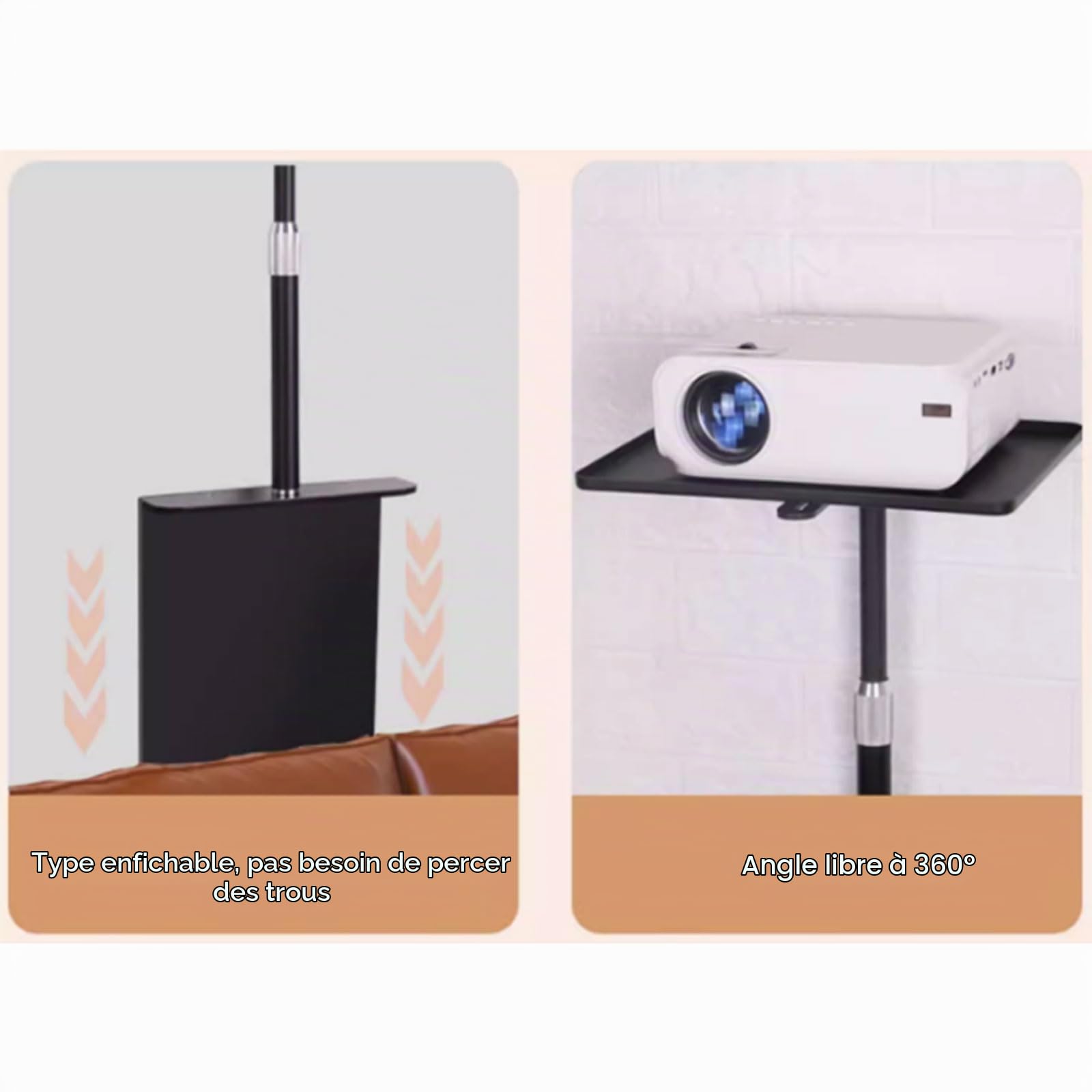 Pieds pour Vidéoprojecteur,Support de projecteur de lit pour canapé,Installation Invisible,Rotatif 360°,Idéal pour Home Cinema présentations conférences