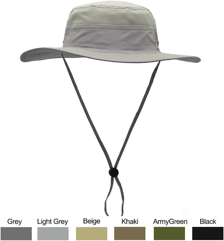 WELKOOM Sun Hat for Men Women, Wide Brim UPF 50 UV Protection Beach Cap, Breathable Outdoor Boonie Hats with Adjustable Drawstring Design, Perfect for Hiking, Fishing, Camping, Boating Safari