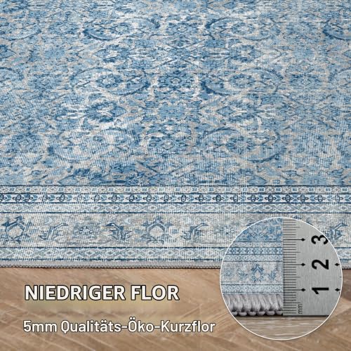 BEIMO Läufer Flur 80x150cm, Vintage Waschbarer Teppich Blau – Ansicht 2