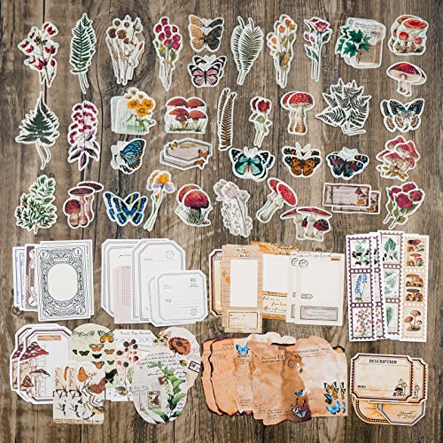 knaid vintage scrapbook supplies pack 200 pieces for junk journal bullet journals planners botanical paper stickers craft kits aesthetic cottagecore collage album nature