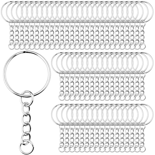 120 Pcs Anneau Porte Clef avec Chaîne Attache Porte Cléf Loisir Creatif Chainette Anneaux Porte Clé Métal 150 Vis Oeil 25 mm Keychain Kit Porte Clef a Fabriquer pour...