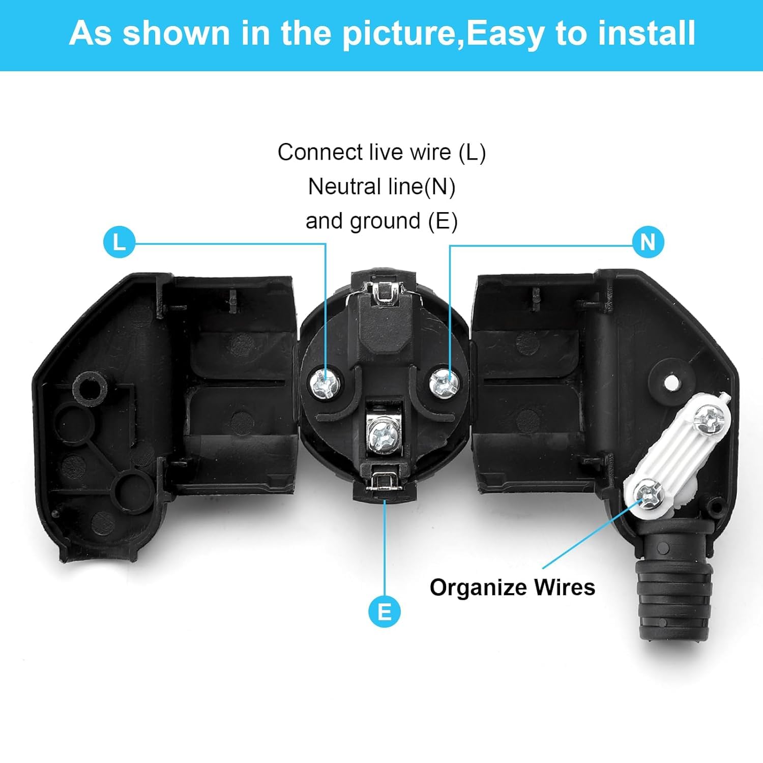 3 wtyczki Schuko, wtyki wtykowe z zestykiem ochronnym, wtyczka z zestykiem ochronnym, trwała i odporna na pękanie, wtyczka euro do kabli 8-10 mm, 250 V, 16 A