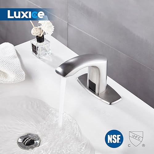 Miniatura 3 de Sensor automático sin contacto grifo del lavabo del baño caliente y frío cubierta de mezclador de placa incluida, níquel cepillado
