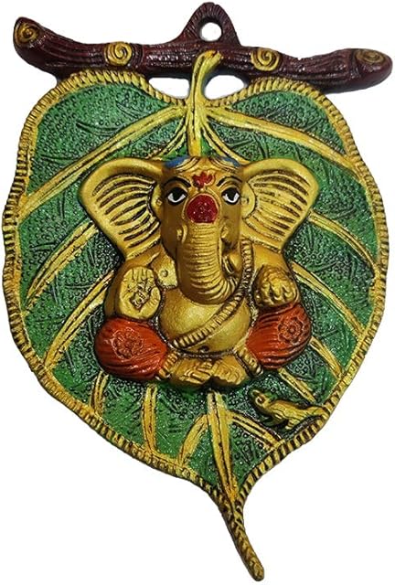 Wonder Care Metal Ganesha On Leaf Wall Hanging for Decoration Room Decor Diwali Gift Item | Corporate, Housewarming, Birthday, Festive Gift