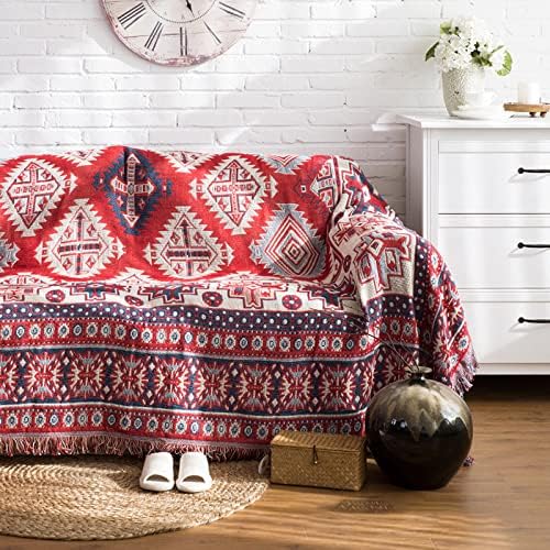 GYROHOME Sofa Slipcover,Throw Blanket with The Theme of Boho Geometry Style for Couch with Tassels for Chair,Bed,Sofa,Suitable Carpet,Shawl and Tablecloth,35x70inch