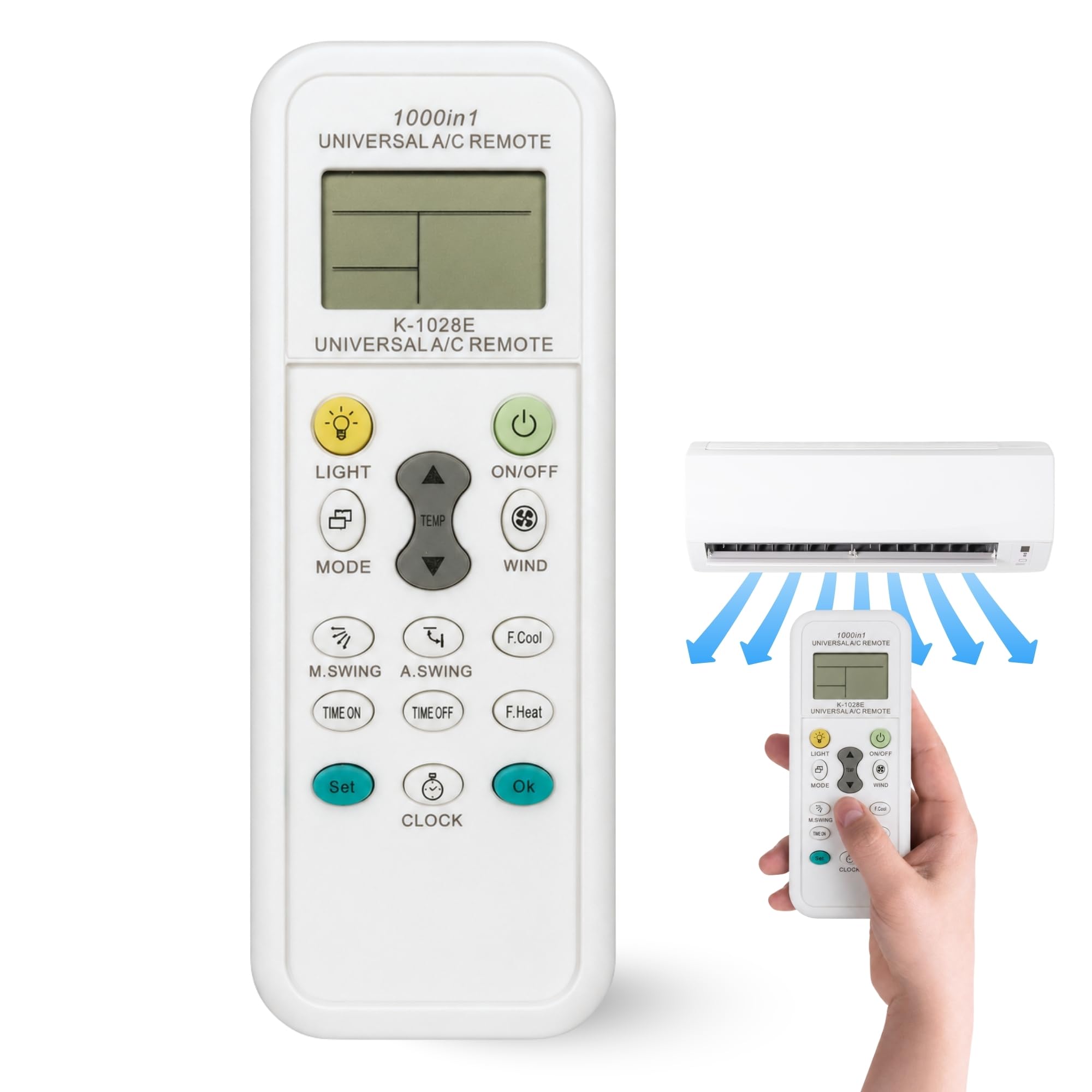 Mando Universal para Aire Acondicionado, Mando Distancia are Acondicionado, K-1028E, 1000 en 1 A/C Control Remoto LCD Digital, Compatible con hasta 1000 marcas de aire acondicionado - imagen 1
