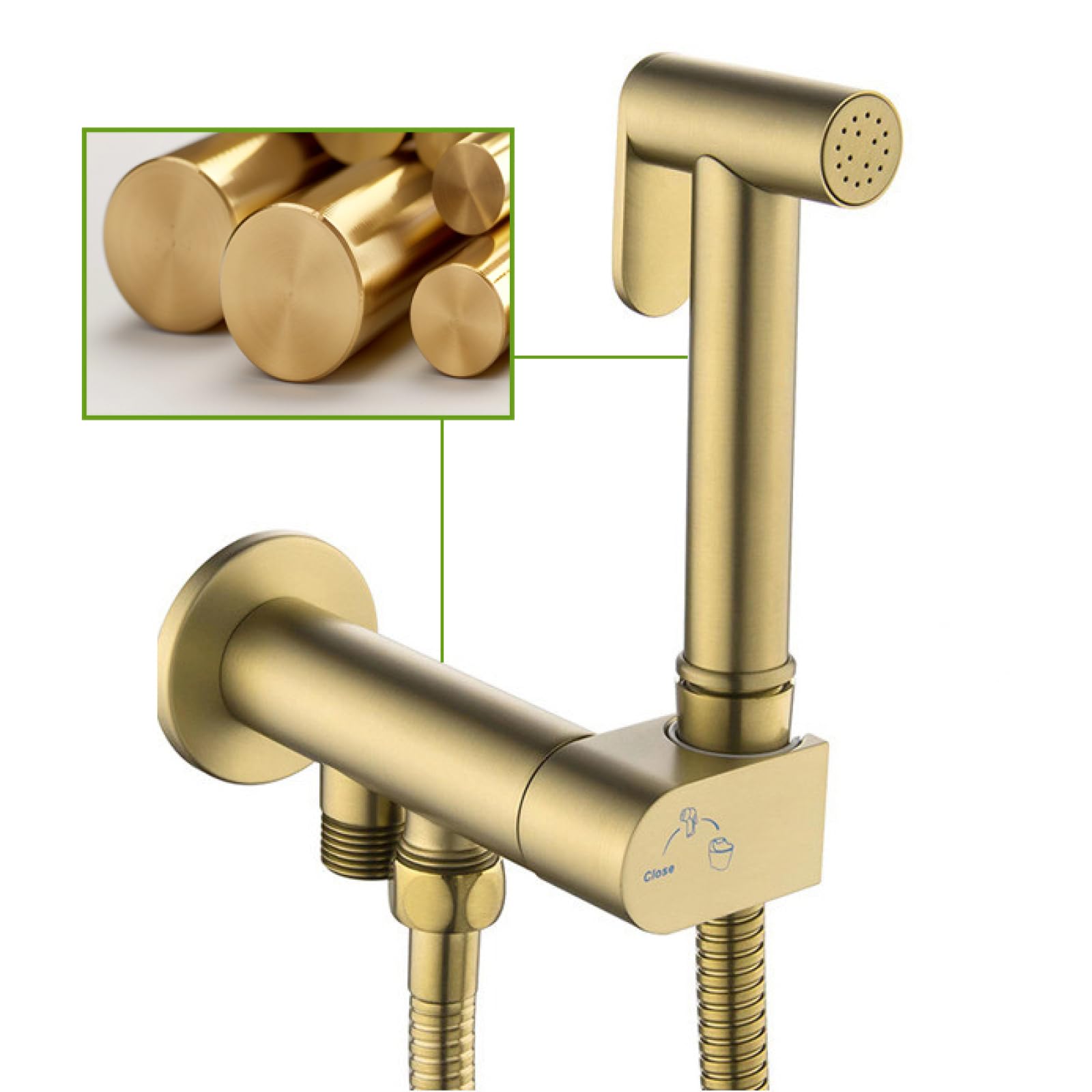 Doccetta Bidet per WC Cromato In Ottone Doppia Uscita Montaggio A Parete | con Tubo Adatto per La Pulizia Di Servizi Igienici E Pulizia Di Pavimenti