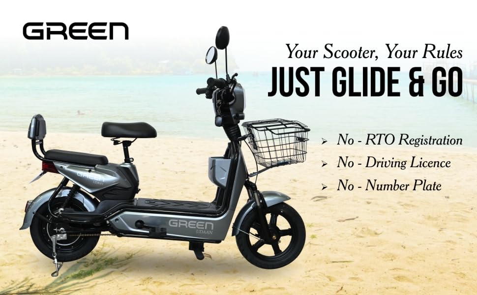 Image of Green Udaan Low Speed Electric Scooter Non RTO with Portable Charger (Grey, Udaan 30 KM)
