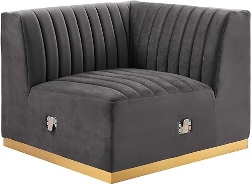 Miniatura 43 de Modway Conjure - Sofá seccional tapizado de terciopelo de alto rendimiento, con canal, silla sin brazos en negro y gris Negro-Gris,Negro