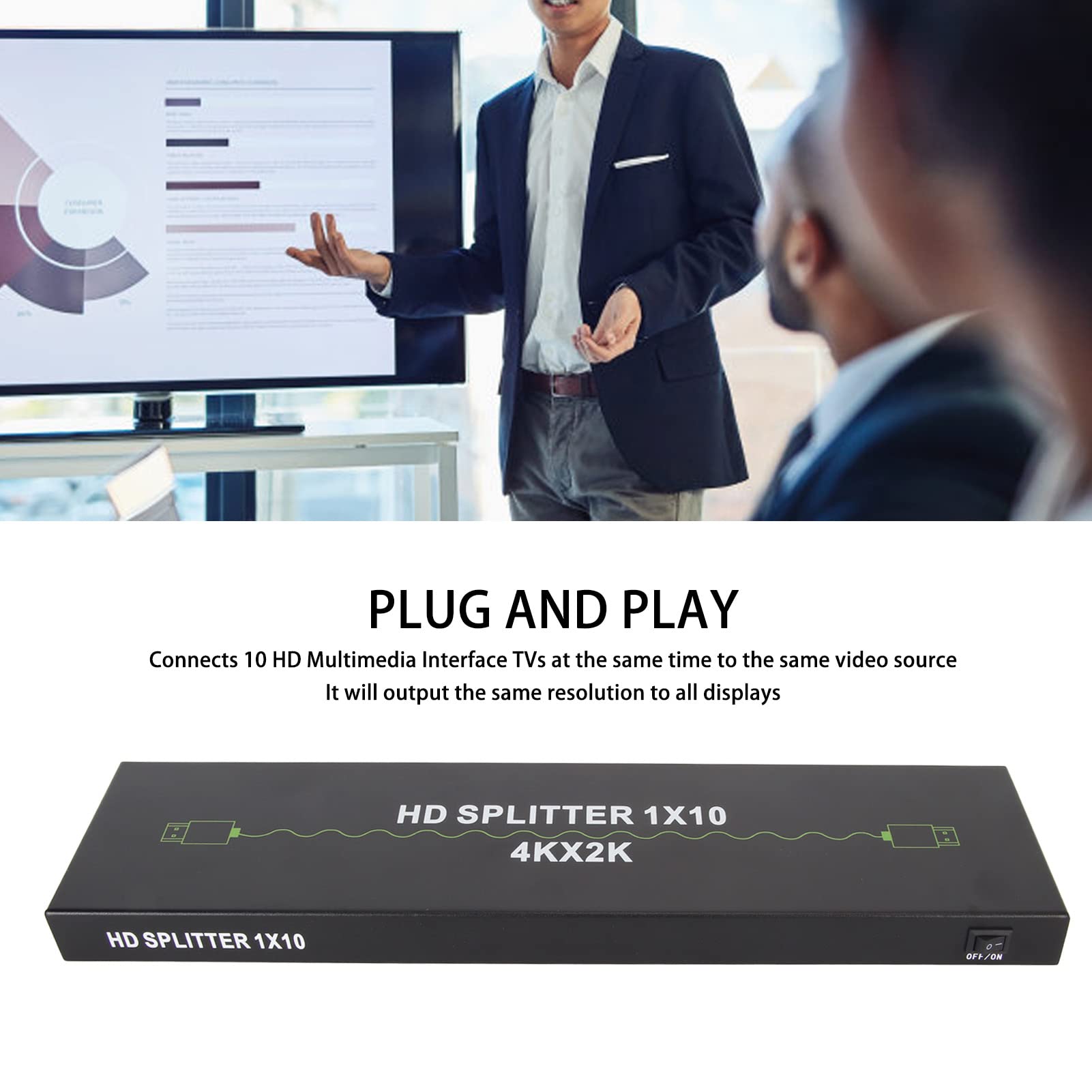 Répartiteur HDMI 1 en 10 Sorties, Répartiteur HDMI 4K pour 10 Moniteurs Dupliqués ou Miroir Uniquement, Répartiteur HDMI 1x10 Amplificateur 1 à 10 pour PC (Réglementation