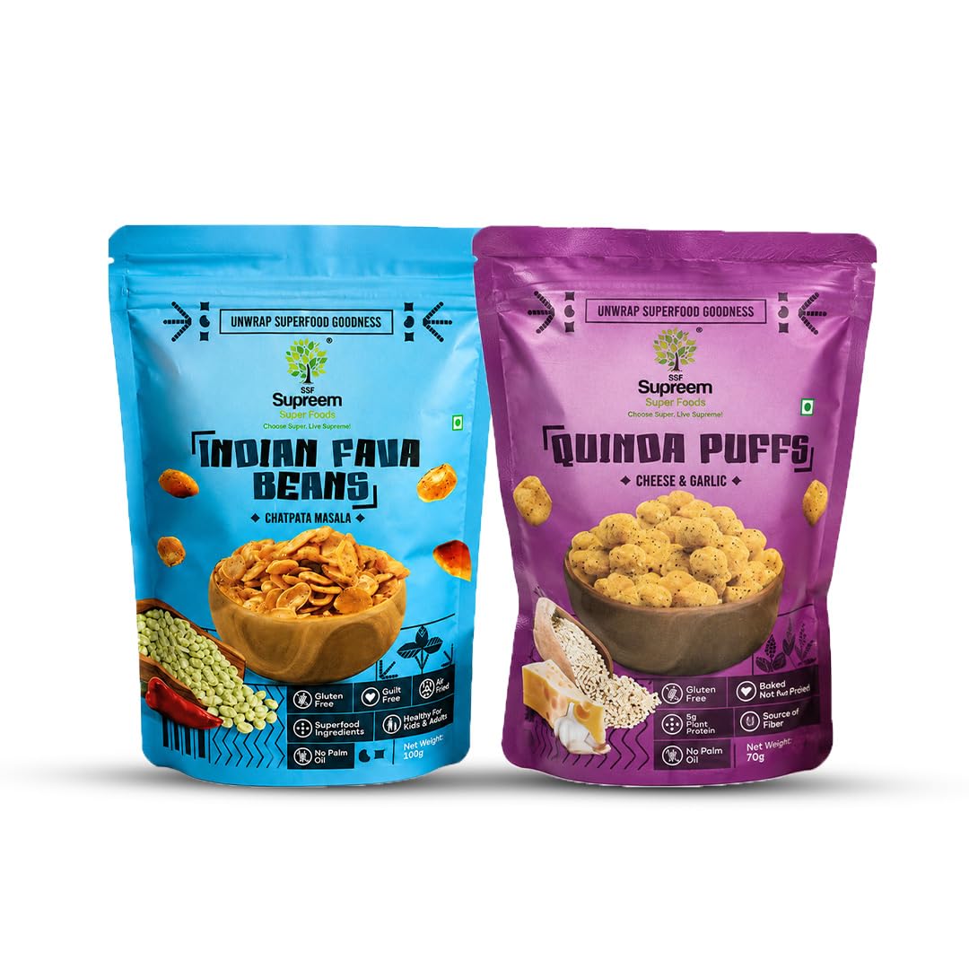 Supreem Super Foods Normalife® Gluten Free Indian Fava Beans (Chatpata Masala Snack) + Quinoa Puffs (Roasted Puffs Snack with Cheese & Garlic) Healthy Air Fried Snacks | Combo Pack of 2 (Each 100gms)-image-7