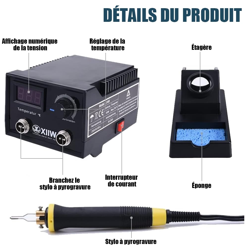 XIIW Kit de Pyrograveur sur Bois Professionnel 100W avec 2 Stylo 23 Pointes | Température Réglable 0-750°C | Graveur Bois avec LCD Stylo à Pirogravure Fer à Souder pour Adulte, Cuir, Lettre