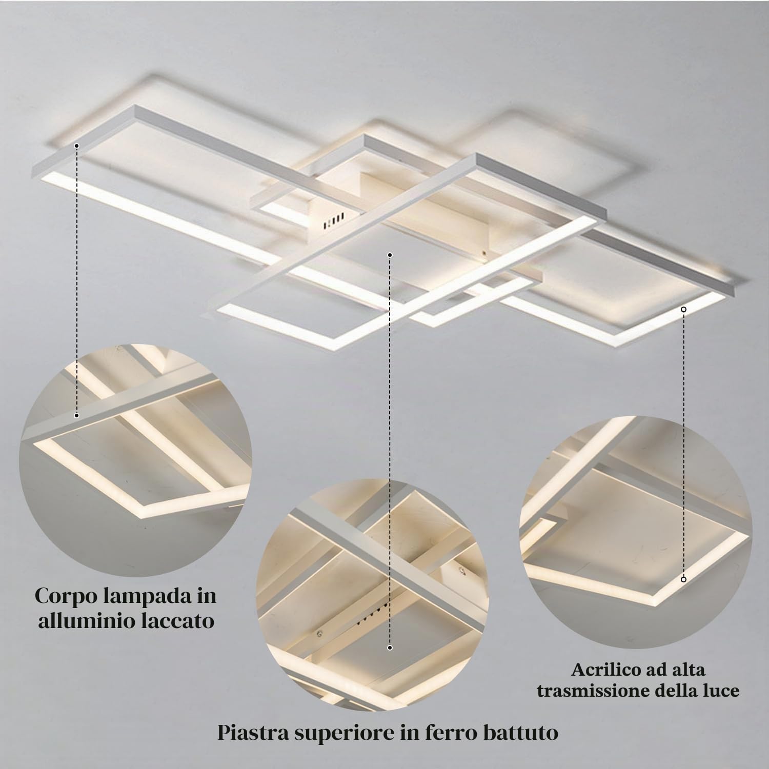 TYJY Plafoniera LED Soffitto 105W Dimmerabile, 140cm Lampadario Soggiorno | Moderno Plafoniera Bianco Rettangolare con Telecomando, 3000K-6000K, Funzione Memoria, per Soggiorno, Camera da Letto, Cucina
