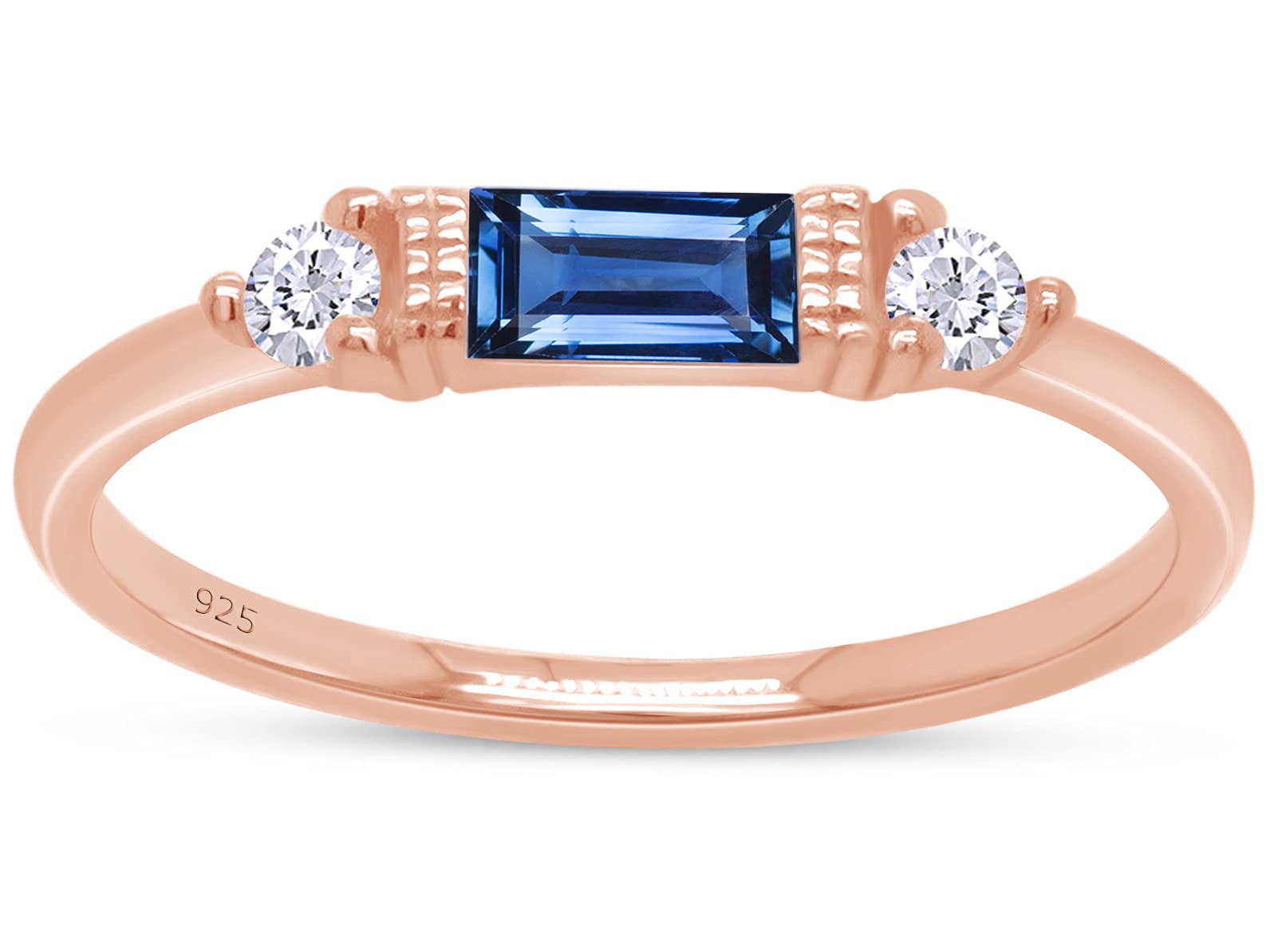 AFFY 3 Stone Stackable Rings for Women Baguette Cut Simulated Birthstone with White CZ, Gemstone Promise Ring in 14K Gold Plated 925 Sterling Silver