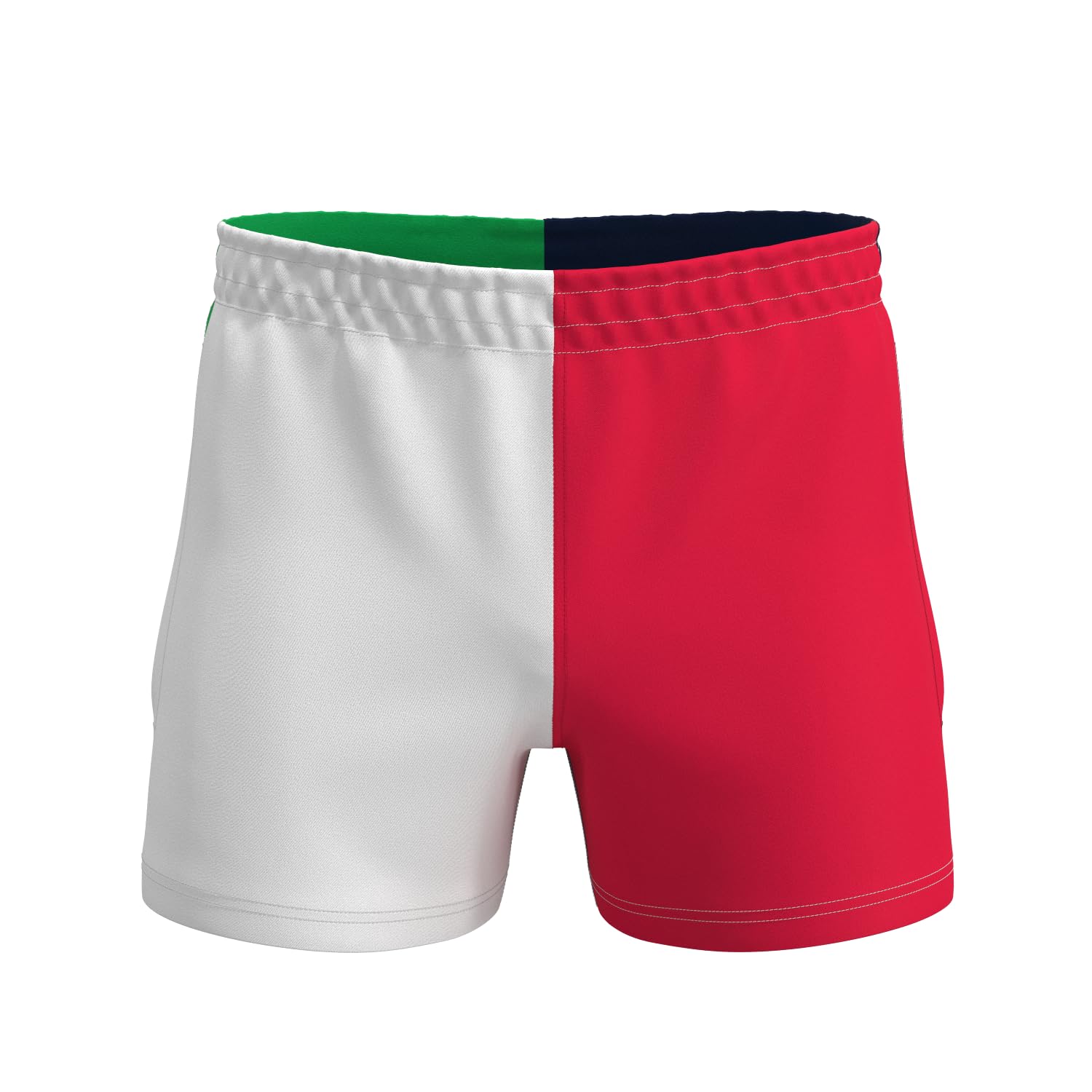 SaxonClothing Lions 4 Nations Rugby Shorts, Quartered Design, Ripstop Polyester, Zipped Pockets, Elasticated Waistband (UK, Alpha, XXL, Regular, Regular, Lions 4 Nations (Red/White/Navy/Green))