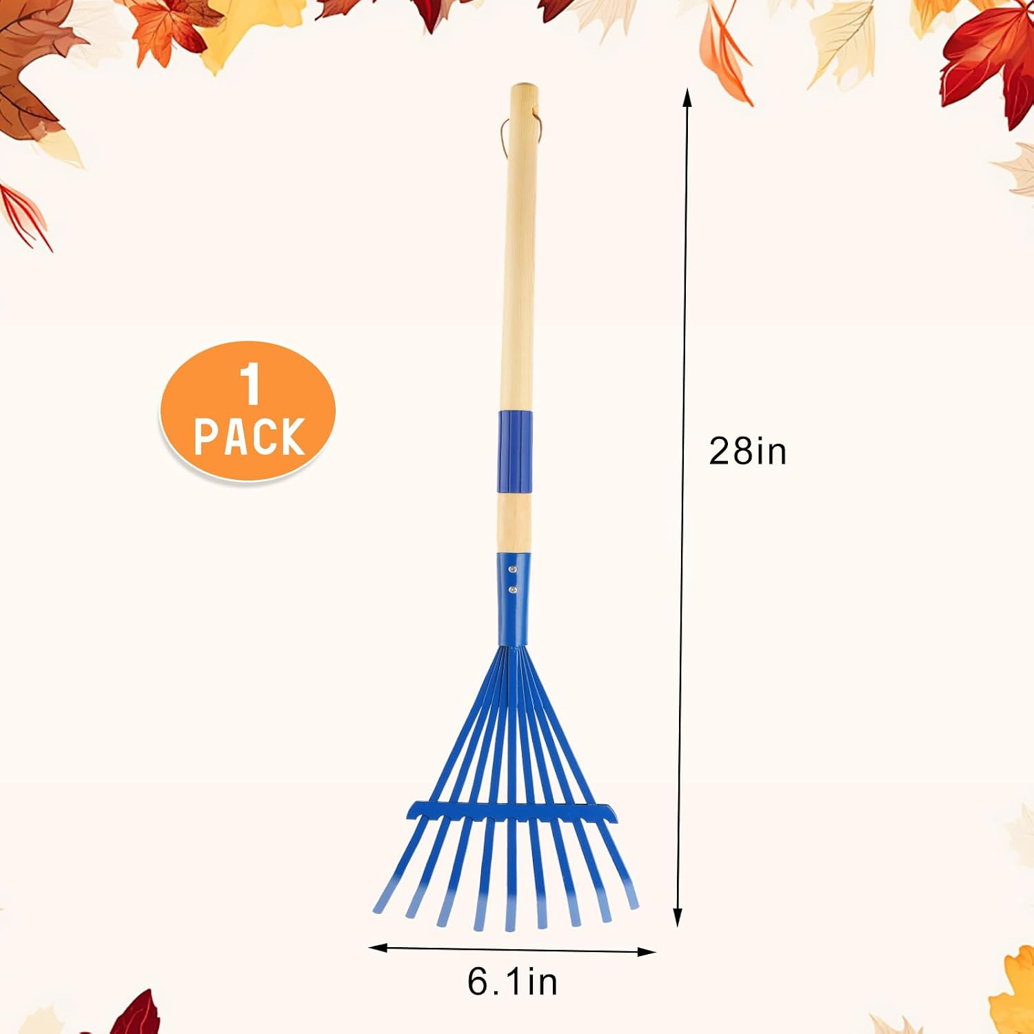 Kids Rakes with Hardwood Handle - Metal Kids Leaves Rakes, 28" Child Size Lawn Rakes with Vibrant Blue Heads, Garden Tool Set for Kids Boys and Girls image 2