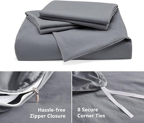 Miniatura 5 de Sleep Zone Juego de funda de edredón para cama, control de la temperatura, 120 gsm, cierre ultra suave, con ataduras en las esquinas 3 unidades