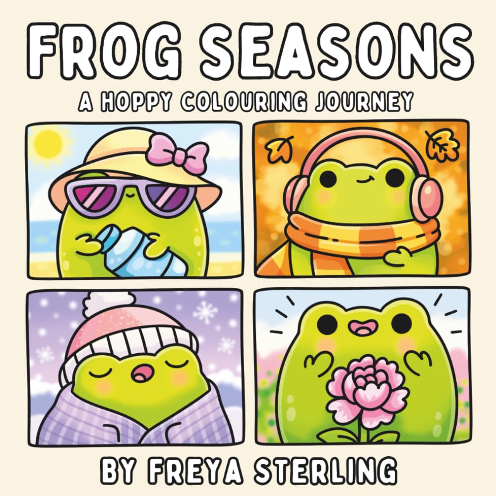 Frog Seasons - A Hoppy Colouring Journey: Cute and Cosy Seasonal Frog Scenes for Adults and Teens, Bold and Easy Designs for Stress Relief and Relaxation